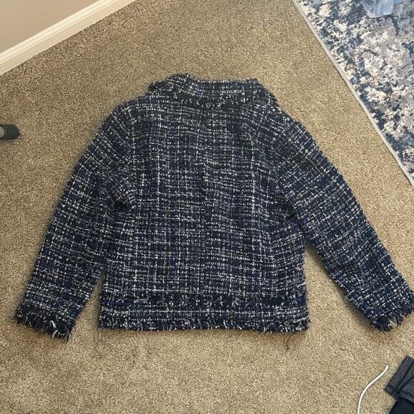 Zara Blue Tweed Blazer with Button Accents - Picture 3 of 4